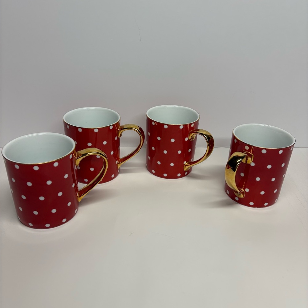 8 Oak Lane Red and White Polka Dot Mug with Gold Handle Porcelain Set 4